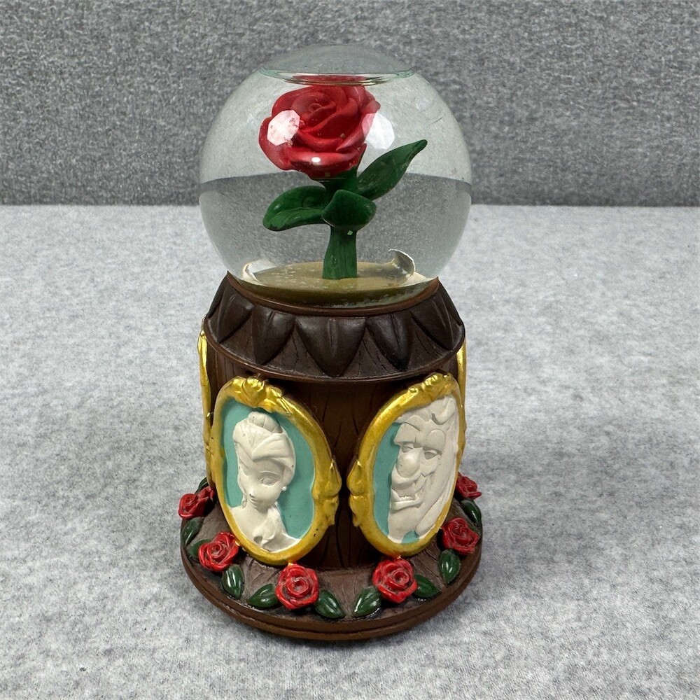 Disney Beauty and the Beast Enchanted Rose Musical Snow Globe Belle Beast